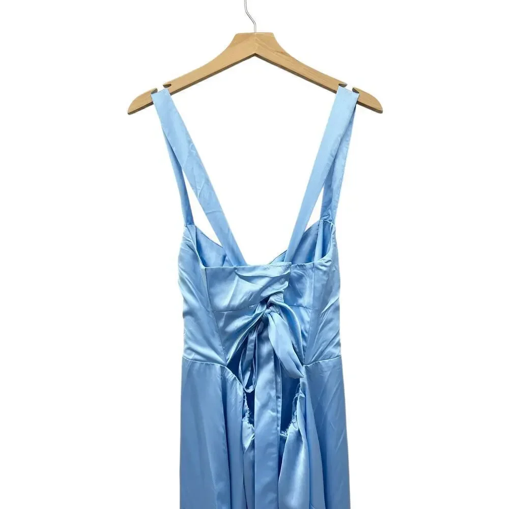 Show Me Your MuMu Blue Backless Wrap Midi Dress - Picture 6 of 7